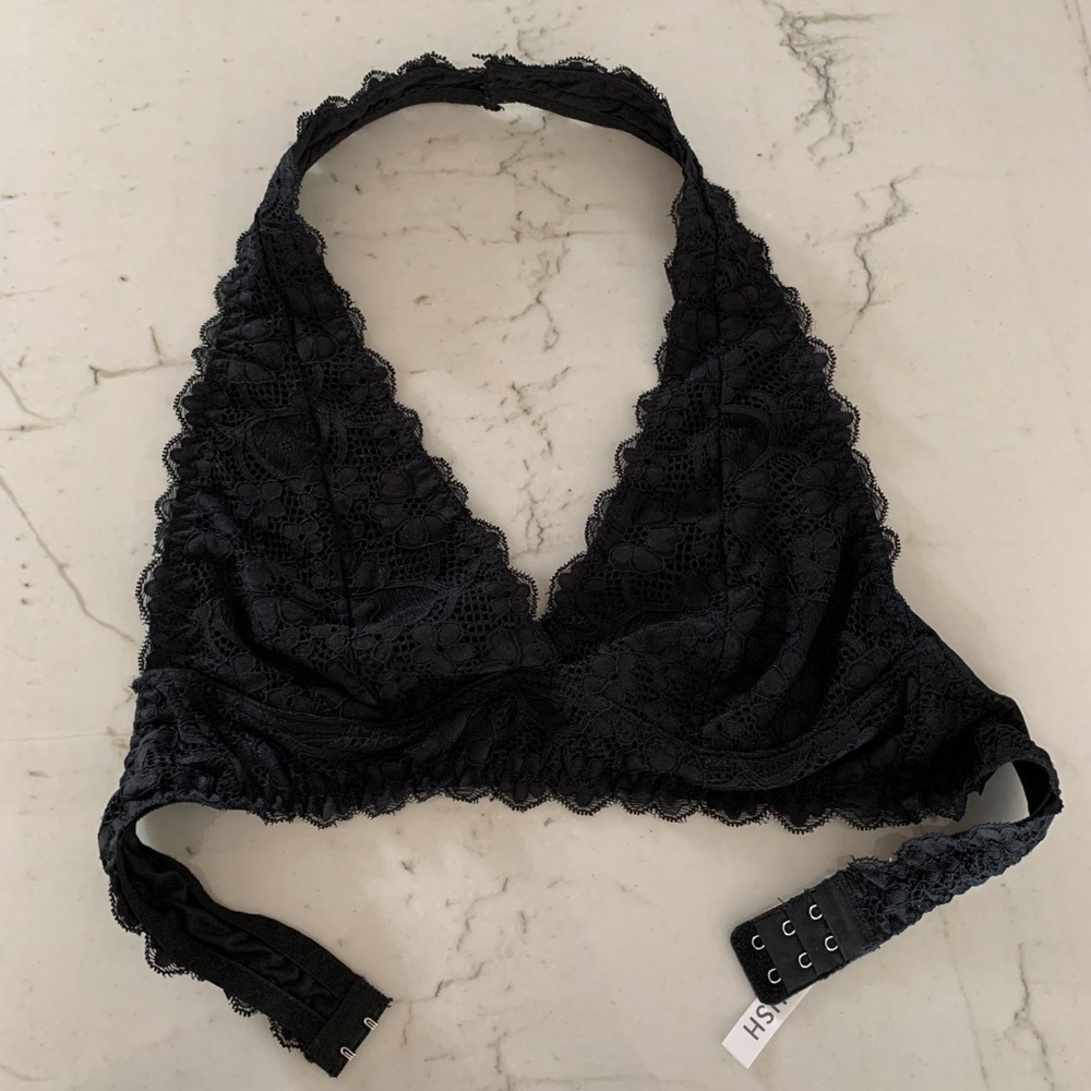 Rush black halter lace bra bralette